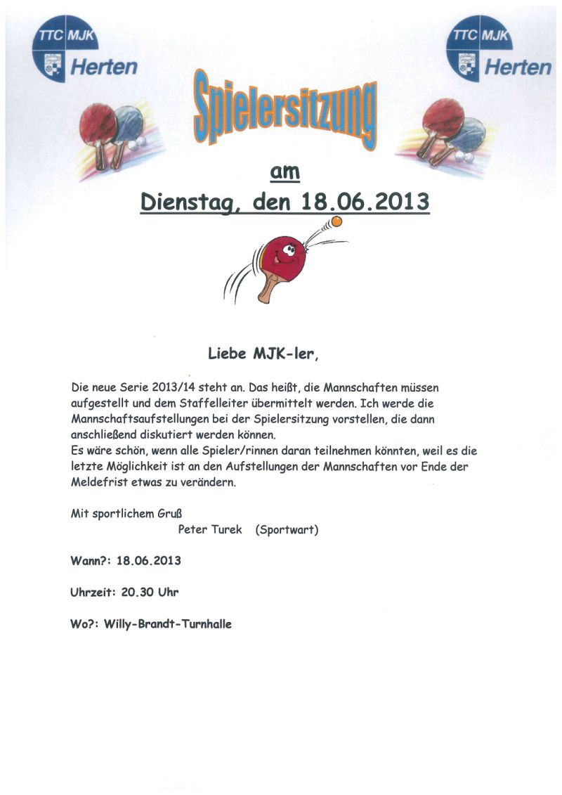 Einladung Spielersitzung 2013